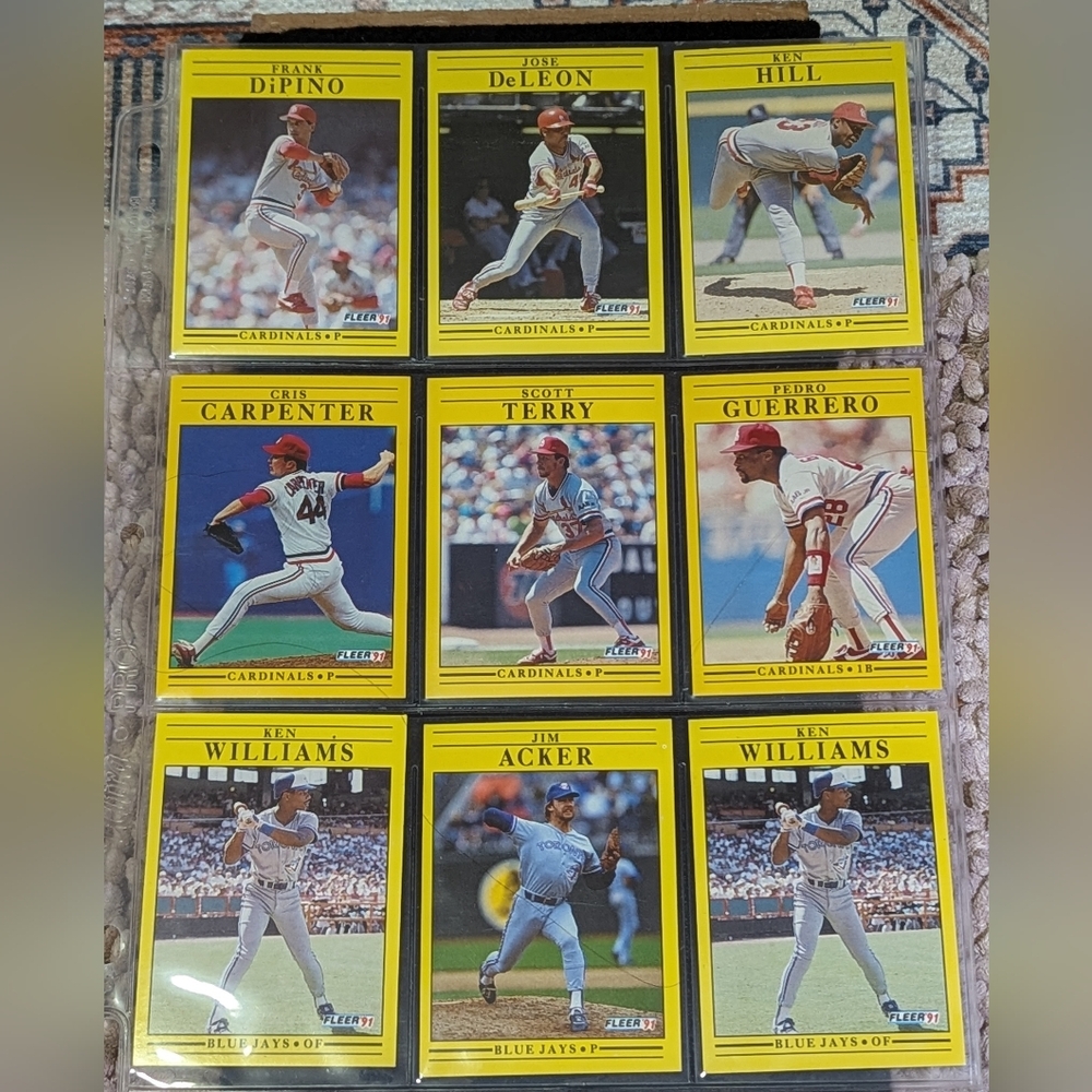 1991 Fleer Cardinals 6 New & Blue Jays 3-Nine Cards - All New-Never Handled